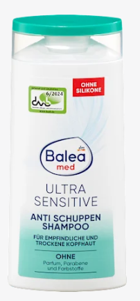 Balea Med Ultra Sensitive Anti Schuppen Shampooing 250ml - flacon blanc bouchon turquoise sans silicone