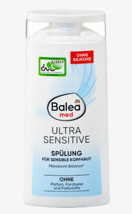 Balea Med Ultra Sensitive Spulung apres-shampoing 250ml - flacon blanc bouchon bleu sans silicone