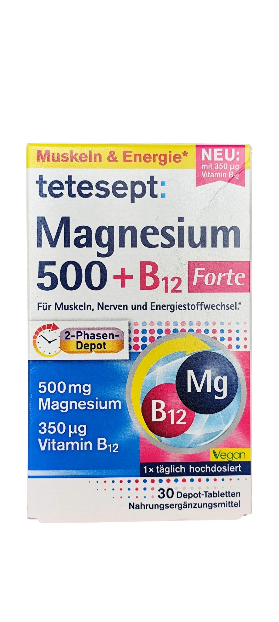 Magnésium 500 + Vitamine B12 Forte Depot tetesept, 30 comprimés