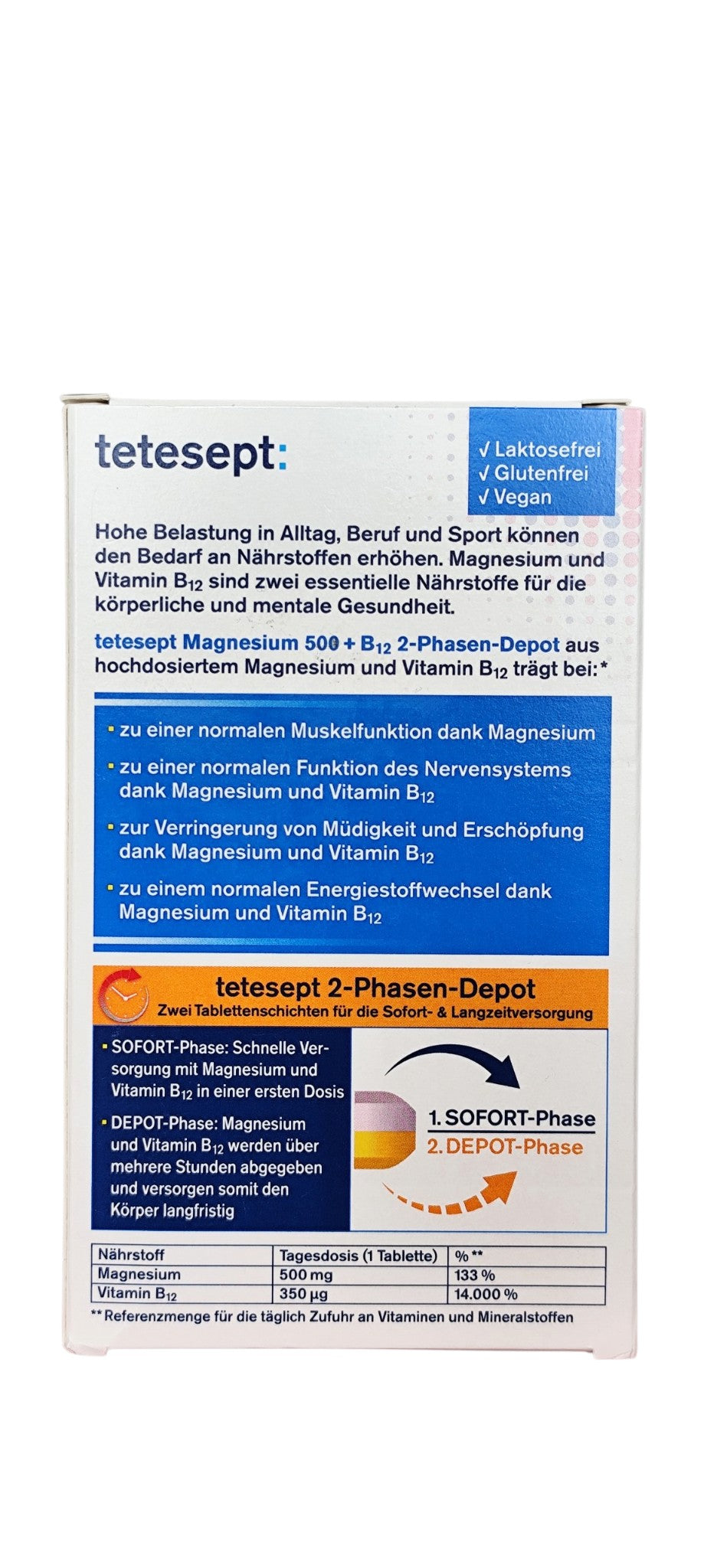 Magnésium 500 + Vitamine B12 Forte Depot tetesept, 30 comprimés