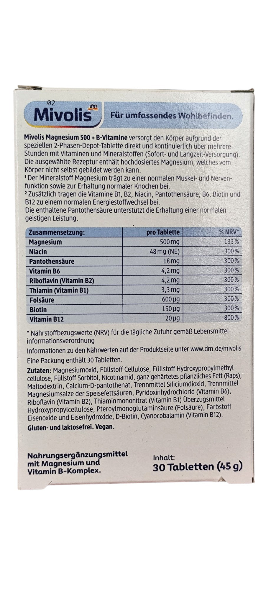 Magnésium 500 + Vitamines B Mivolis, 30 comprimés