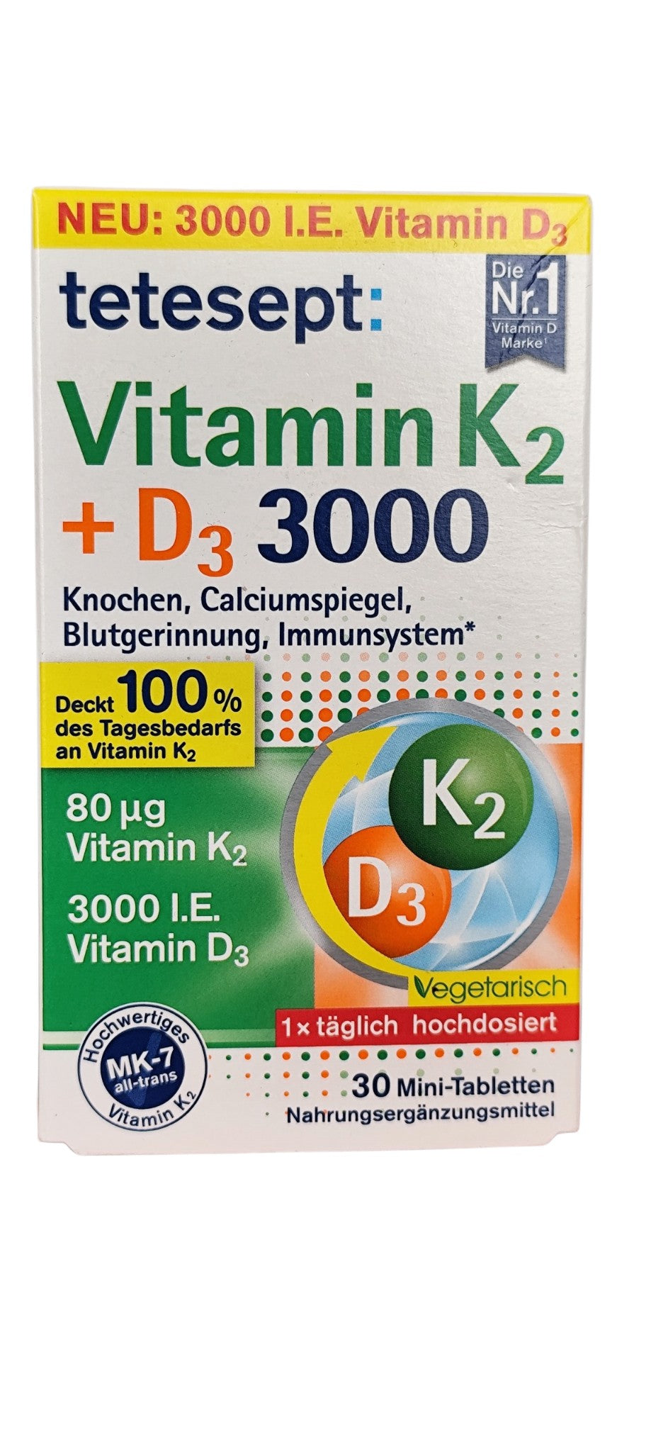 Vitamine K2 + D3 3000 tetesept, 30 mini-comprimés