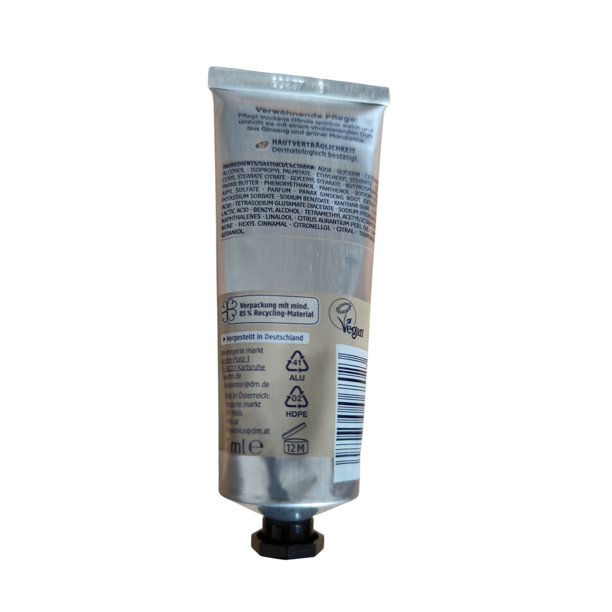 Crème pour les mains Ginseng et Mandarine Verte, 75 ml