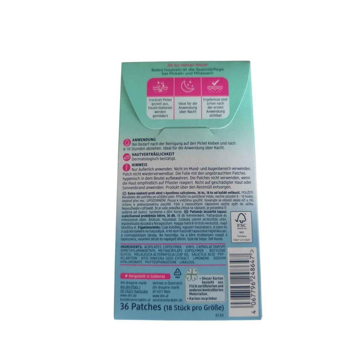 Patchs anti-acné, peau nette, 36 pièces