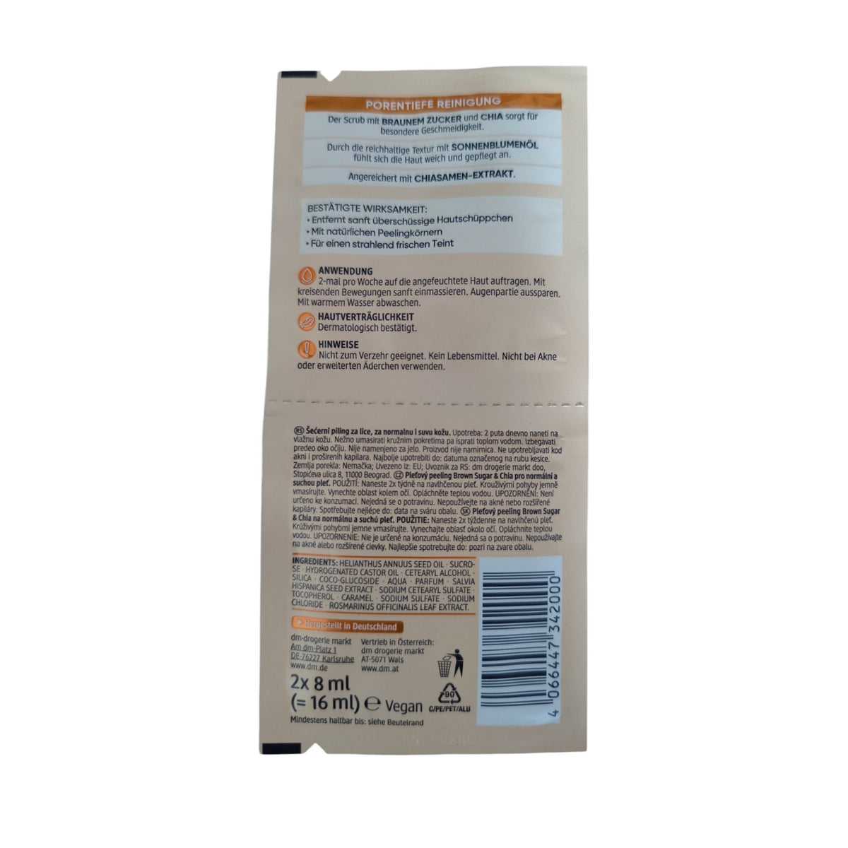 Gommage exfoliant au sucre brun Balea, 2 × 8 ml
