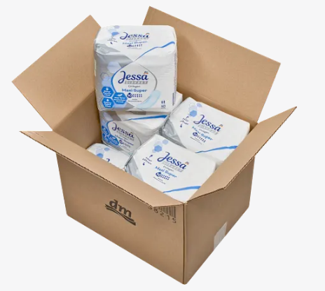 Jessa Diskret Value Pack - carton ouvert avec 8 paquets de protections incontinence