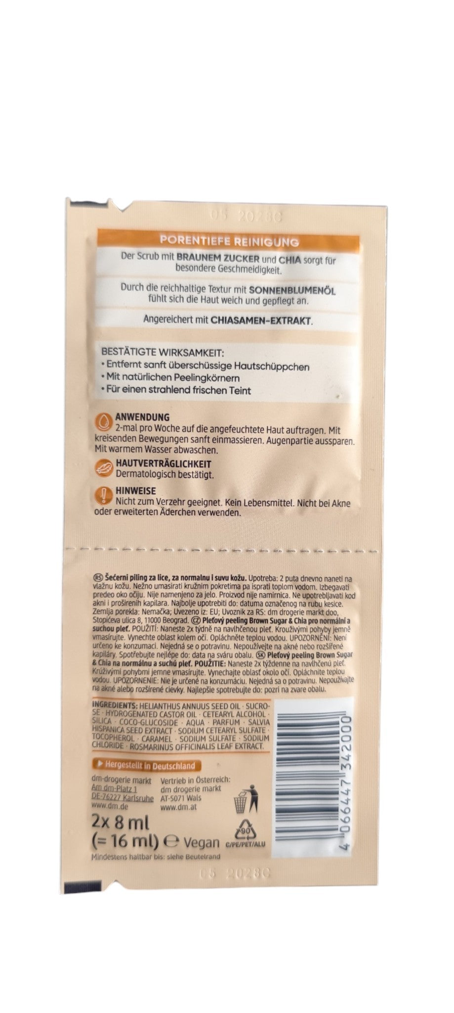 Gommage exfoliant au sucre brun Balea, 2 × 8 ml